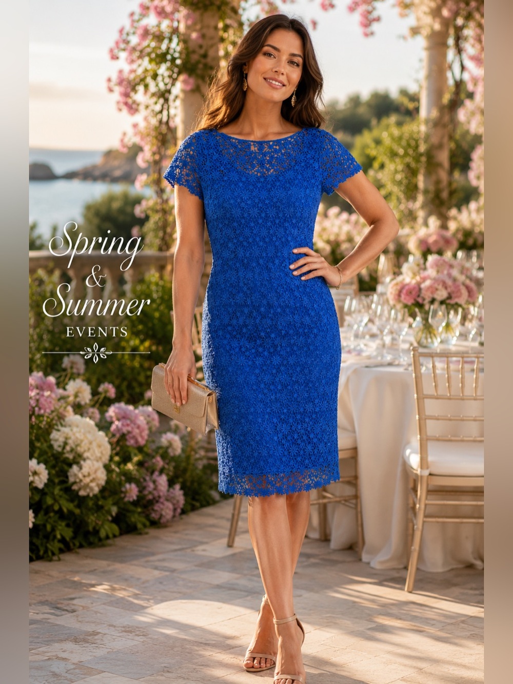 Lauren Ralph Lauren Blue Floral Lace Sheath Dress Medium M